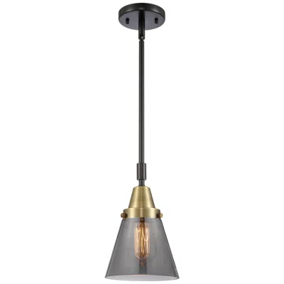 Innovations Lighting Caden Cone 6" Wide Black Brass Stem Hung Mini Pendant W/ Plated Smoke