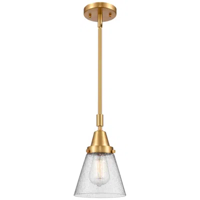 Innovations Lighting Caden Cone 6" Wide Satin Gold Stem Hung Mini Pendant W/ Seedy Shade