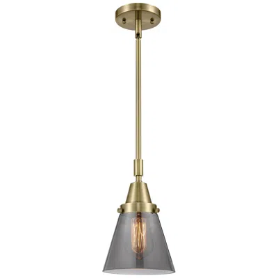 Innovations Lighting Caden Cone 6"w Antique Brass Stem Hung Mini Pendant W/ Plated Smoke Sh