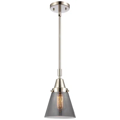 Innovations Lighting Caden Cone 6"w Polished Nickel Stem Hung Mini Pendant W/ Plated Smoke