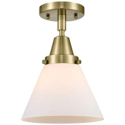 Innovations Lighting Caden Cone 8" Flush Mount - Antique Brass - Matte White Shade