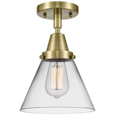Innovations Lighting Caden Cone 8" Led Flush Mount - Antique Brass - Clear Shade