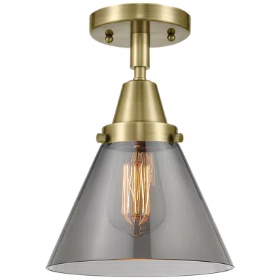Innovations Lighting Caden Cone 8" Led Flush Mount - Antique Brass - Plated Smoke Shade In Gray