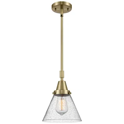 Innovations Lighting Caden Cone 8" Wide Antique Brass Stem Hung Mini Pendant W/ Seedy Shade