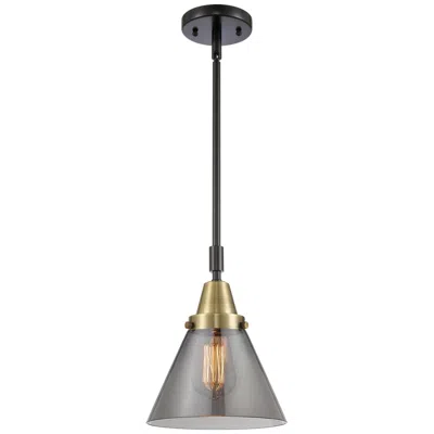 Innovations Lighting Caden Cone 8" Wide Black Brass Stem Hung Mini Pendant W/ Plated Smoke