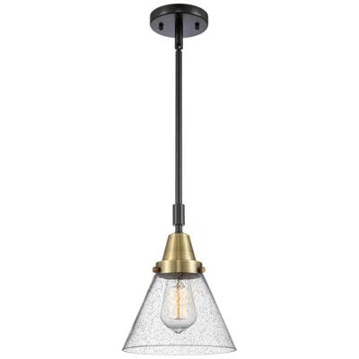 Innovations Lighting Caden Cone 8" Wide Black Brass Stem Hung Mini Pendant W/ Seedy Shade