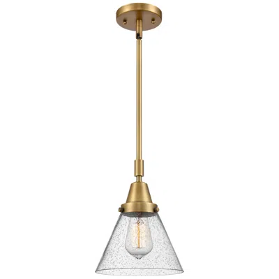 Innovations Lighting Caden Cone 8" Wide Brushed Brass Stem Hung Mini Pendant W/ Seedy Shade