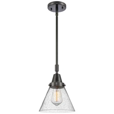 Innovations Lighting Caden Cone 8" Wide Matte Black Stem Hung Mini Pendant W/ Seedy Shade
