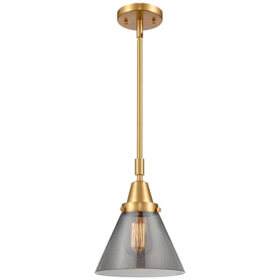 Innovations Lighting Caden Cone 8" Wide Satin Gold Stem Hung Mini Pendant W/ Plated Smoke S In Gray