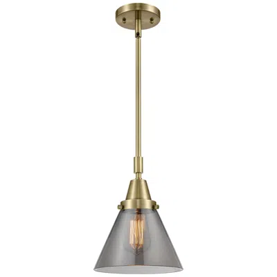 Innovations Lighting Caden Cone 8"w Antique Brass Stem Hung Mini Pendant W/ Plated Smoke Sh