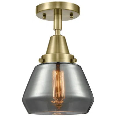Innovations Lighting Caden Fulton 7" Wide Antique Brass Flush Mount With Plated Smoke Shade