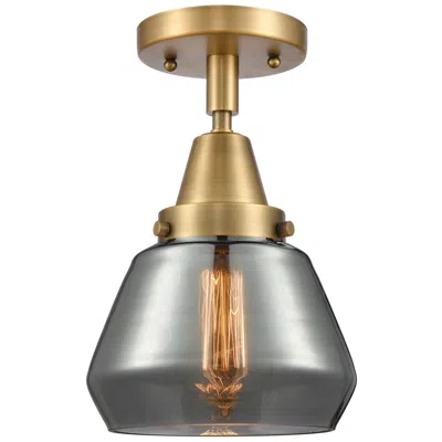 Innovations Lighting Caden Fulton 7" Wide Brushed Brass Flush Mount With Plated Smoke Shade