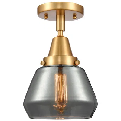 Innovations Lighting Caden Fulton 7" Wide Satin Gold Flush Mount With Plated Smoke Shade