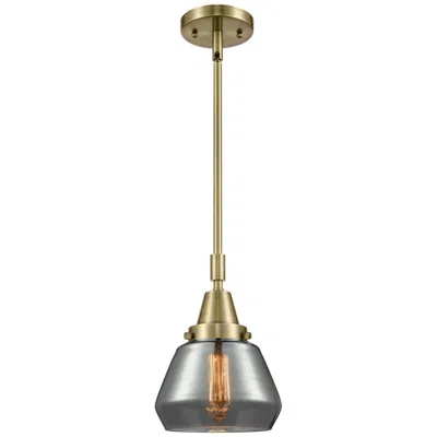 Innovations Lighting Caden Fulton 7"w Antique Brass Stem Hung Mini Pendant W/ Plated Smoke