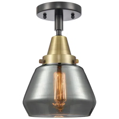 Innovations Lighting Caden Fulton 7"w Black Antique Brass Flush Mount W/ Plated Smoke Shade