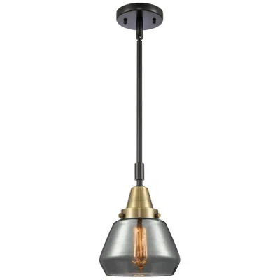 Innovations Lighting Caden Fulton 7"w Black Brass Stem Hung Mini Pendant W/ Plated Smoke Sh