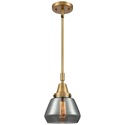Innovations Lighting Caden Fulton 7"w Brushed Brass Stem Hung Mini Pendant W/ Plated Smoke
