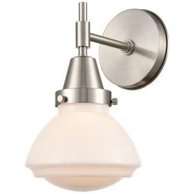 Innovations Lighting Caden Olean 10.25" High Satin Nickel Sconce W/ Matte White Shade In Silver