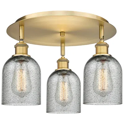 Innovations Lighting Caledonia 16.75"w 3 Light Brushed Brass Flush Mount W/ Charcoal Glass