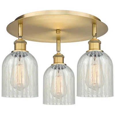 Innovations Lighting Caledonia 16.75"w 3 Light Brushed Brass Flush Mount W/ Mouchette Shade