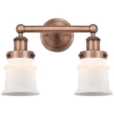 Innovations Lighting Canton 14.25"w 2 Light Antique Copper Bath Vanity Light With White Sha