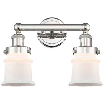 Innovations Lighting Canton 14.25"w 2 Light Polished Nickel Bath Vanity Light With White Sh In Silver
