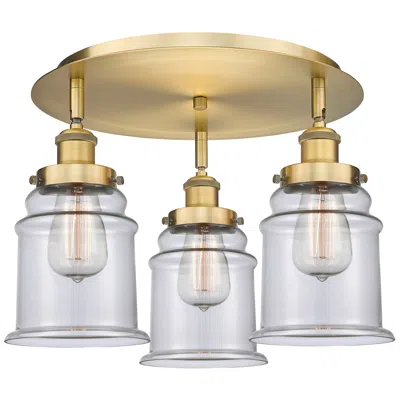 Innovations Lighting Canton 17.75" Wide 3 Light Brushed Brass Flush Mount With Clear Glass