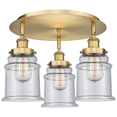 Innovations Lighting Canton 17.75" Wide 3 Light Brushed Brass Flush Mount With Seedy Glass