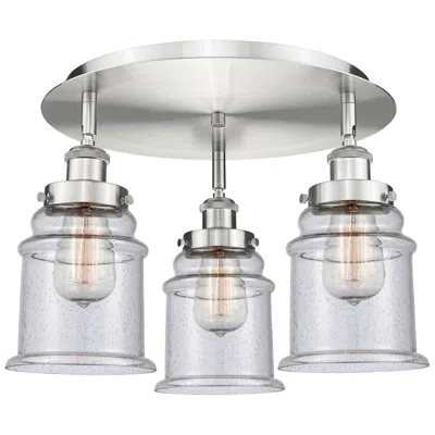 Innovations Lighting Canton 17.75" Wide 3 Light Satin Nickel Flush Mount With Seedy Glass S
