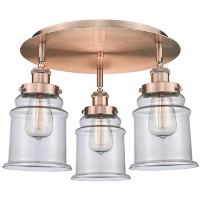 Innovations Lighting Canton 17.75"w 3 Light Antique Copper Flush Mount With Clear Glass Sha