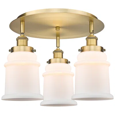 Innovations Lighting Canton 17.75"w 3 Light Brushed Brass Flush Mount W/ Matte White Glass