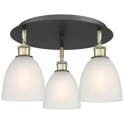 Innovations Lighting Castile 17.75"w 3 Light Black Brass Flush Mount W/ White Glass Shade