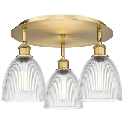 Innovations Lighting Castile 17.75"w 3 Light Brushed Brass Flush Mount With Clear Glass Sha