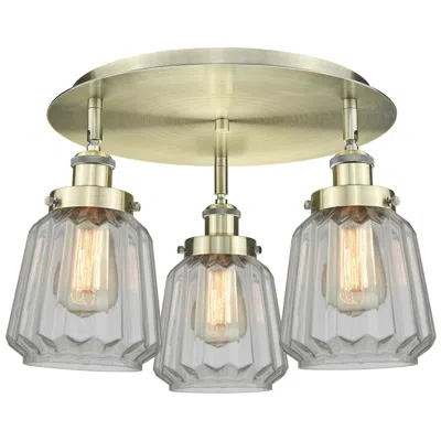 Innovations Lighting Chatham 18.25"w 3 Light Antique Brass Flush Mount With Clear Glass Sha