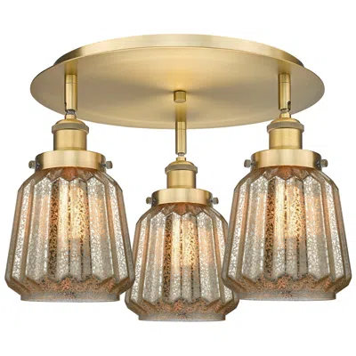 Innovations Lighting Chatham 18.25"w 3 Light Brushed Brass Flush Mount With Mercury Glass S