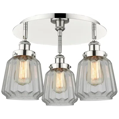 Innovations Lighting Chatham 18.25"w 3 Light Polished Nickel Flush Mount With Clear Glass S