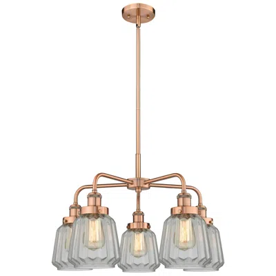 Innovations Lighting Chatham 24.5"w 5 Light Antique Copper Stem Hung Chandelier W/ Clear Sh In Gold