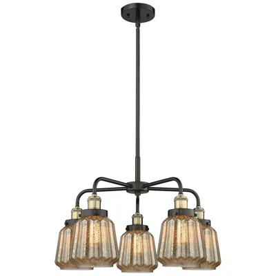 Innovations Lighting Chatham 24.5"w 5 Light Black Brass Stem Hung Chandelier W/ Mercury Sha
