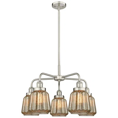 Innovations Lighting Chatham 24.5"w 5 Light Satin Nickel Stem Hung Chandelier W/ Mercury Sh