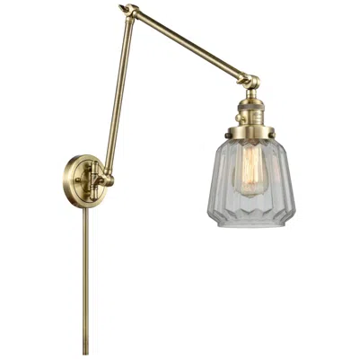 Innovations Lighting Chatham 30" High Antique Brass Double Extension Swing Arm W/ Clear Sha