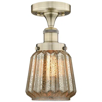 Innovations Lighting Chatham 6.5" Wide Antique Brass Semi.flush Mount With Mercury Glass Sh In Gold