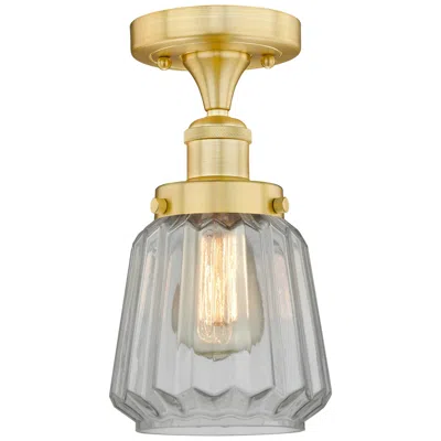 Innovations Lighting Chatham 6.5" Wide Satin Gold Semi.flush Mount With Clear Glass Shade