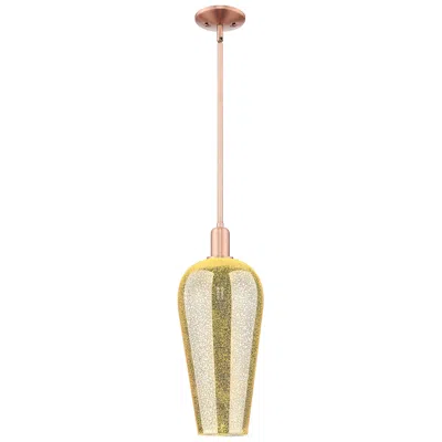 Innovations Lighting Chelsea 8"w Antique Copper Stem Hung Mini Pendant With Mercury Shade In Green