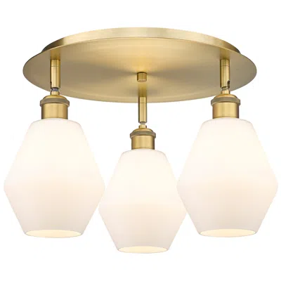 Innovations Lighting Cindyrella 17.75"w 3 Light Brushed Brass Flush Mount W/ Cased White Sh