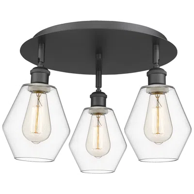 Innovations Lighting Cindyrella 17.75"w 3 Light Matte Black Flush Mount With Clear Glass Sh