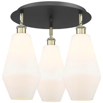 Innovations Lighting Cindyrella 18.75"w 3 Light Black Antique Brass Flush Mount W/ White Sh