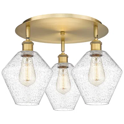 Innovations Lighting Cindyrella 19.75"w 3 Light Brushed Brass Flush Mount With Seedy Glass