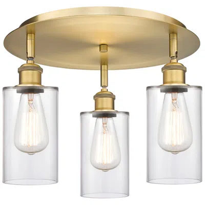 Innovations Lighting Clymer 15.63" Wide 3 Light Brushed Brass Flush Mount With Clear Glass