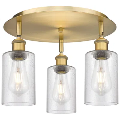 Innovations Lighting Clymer 15.63" Wide 3 Light Brushed Brass Flush Mount With Seedy Glass