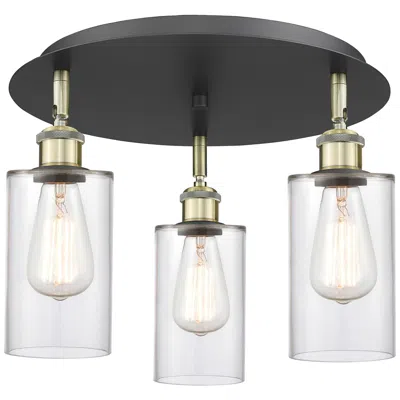 Innovations Lighting Clymer 15.63"w 3 Light Black Antique Brass Flush Mount W/ Clear Glass